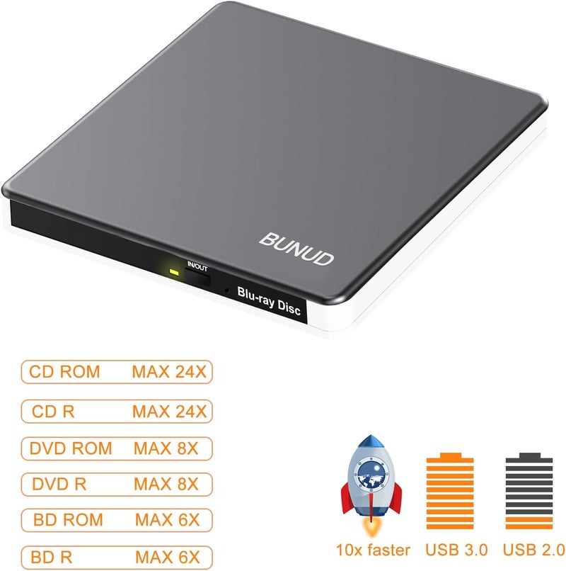 BVNUD External Blu Ray CD DVD Drive, USB 3.0 Type C Blu ray Burner BD Player Read/Write Portable Bluray Drive Slim Optical Blue Ray CD DVD Reader for Laptop PC Windows 11 MacBook Pro Air Desktop Linux OS - Image 5